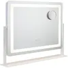 Image de Flamingueo Miroir Coiffeuse - Bande LED - 3 Modes D'Éclairage - Intensité Réglable - Contrôle Tactile - Port USB - Position Réglable - Miroir Grossisant Inclus - Blanc - 64x12x54,5cm