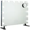 Image de Flamingueo Miroir Coiffeuse - 14 LED - 3 Modes D'Éclairage - Intensité Réglable - Contrôle Tactile - Port USB - Miroir Grossisant Inclus - Noir - 58x15x51cm