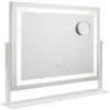 Image de Flamingueo Miroir Coiffeuse - Bande LED - 3 Modes D'Éclairage - Intensité Réglable - Contrôle Tactile - Port USB - Position Réglable - Miroir Grossisant Inclus - Blanc - 64x12x54,5cm