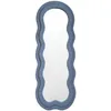 Image de Flamingueo Miroir Mural - Cadre Tissu Teddy - Miroir Vague - Forme Irrégulière - Deco Chambre - Bleu - 160 x 60 x 4 cm