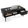Image de Table Basse Rectangulaire COSTWAY 1 Tiroir et Etagère de Rangement Ouverte Table Salon 109 x 55 cm pour Chambre Bureau Noir