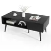 Image de Costway table basse avec rangement, table de salon avec 1 tiroir, compartiment large, 4 pieds en métal pour salon (noir)