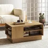 Image de Table Basse Rectangulaire COSTWAY 2 Étagères de Rangement Ouvertes Table Moderne 86x56x41cm pour Salon Chambre Bureau Naturel