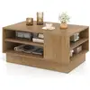 Image de Costway table basse, table de salon avec 2 étagères, base épaissie, table basse avec rangement pour salon, 86 x 56 x 41 cm (naturel)