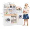 Image de COSTWAY Cuisine Enfants 3 Ans+ 26 Accessoires XXL 106 x 30 x 105 cm (L x l x H) avec Machine à Laver Fabricants de Glace Blanc