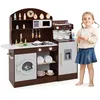Image de COSTWAY Cuisine Enfants 3 Ans+ 26 Accessoires XXL 106 x 30 x 105 cm (L x l x H) avec Machine à Laver Fabricants de Glace Brun