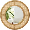 Image de COSTWAY Miroir Mural Rond en Rotin Cadre en Bois de 65 cm Verre en Aluminium Miroir Décoratif pour Salon Chambre Entrée Naturel