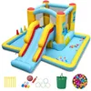 Image de Château Gonflable Eau XXL COSTWAY Parc Aquatique avec Toboggan Panier de Basket Jeu de Lancer dAnneaux Souffleur Non Inclus