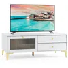 Image de COSTWAY Meuble TV pour TV 55 avec Porte et 2 Tiroirs Porte en Verre Trempé Rabattable pour Salon Chambre 120 x 62 x 46 cm
