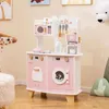 Image de COSTWAY Cuisine pour Enfant 3 Ans+ 12 Accessoires Zone : Cafetièree Micro-ondes Four Machine à Laver Rose