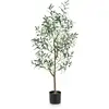 Image de Costway arbre artificiel d'olive de 130 cm en pot, fausses plantes avec fruits réalistes plantes vertes, décorations plantes modernes pour maison porche bureau