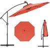 Image de Costway Parasol Déporté 3m, 32 Led Solaire, Inclinable Et Rotation À 360°, 8 Baleines, Base Croisée (orange)