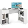 Image de COSTWAY Bureau dAngle en Forme de L 120 CM avec Tiroir et Étagères de Rangement pour Étude Travail à Domicile Salon Blanc