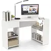 Image de Costway bureau d'angle en forme de l, bureau informatique 120 cm avec tiroir et étagères de rangement, style moderne & simple, gain de place pour étude, chambre, salon, charge 150 kg, blanc