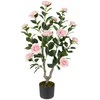 Image de Arbre de Camélia Artificiel de 90 cm - COSTWAY - Plante à Fleurs Artificielles dans un Pot de Pépinière Rose pour Salon Bureau