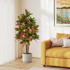 Image de Plante Artificielle de Croton 150 cm- COSTWAY - Feuilles Panachées Colorées - Tronc en Bois Naturel en Pot Décoration pour Maison