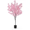 Image de Cerisier Artificielle COSTWAY Fleurs Roses 190CM en Pot Remplies de Ciment - Troncs de PE Simulés Décoration Moderne