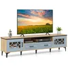 Image de COSTWAY 80 Meuble TV avec 2 Tiroirs 2 Armoires & Compartiment 7 Pieds Métalliques Surélevés 150 x 37 x 44 cm Nature