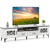 Image de COSTWAY 80 Meuble TV avec 2 Tiroirs 2 Armoires & Compartiment 7 Pieds Métalliques Surélevés 150 x 37 x 44 cm Blanc