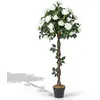 Image de COSTWAY Arbre à Fleurs Artificiel de 120 cm - Fausse Rosier à Fleurs avec Pot de Pépinière Roses Blanches pour Salon Balcon Bureau
