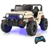 Image de DREAMADE Voiture Électrique 12V Enfants 3+Ans Véhicule Electrique 2 Places avec Vitesse RéglableTélécommandeLumières Kaki