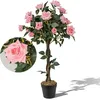 Image de RELAX4LIFE Arbre Artificiel 93CM avec Roses 259 Feuilles&21 Fleurs Rosier Artificielle en Pot Décoration pour