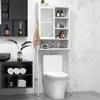 Image de COSTWAY Meuble WC Au-dessus de Toilettes avec Porte Vitrée Coulissante Cadre en Métal Étagères Réglables 63 x 29 x 170 cm Blanc