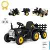 Image de COSTWAY 12V Tracteur Électrique Enfants à 6 Pneus - Pelle Remorque Amovible LED Musique - Télécommande 24G 3-6km/h Noir