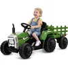 Image de Costway Tracteur Avec Remorque Electrique Pour Enfants 12 V Avec Télécommande 2,4g - 3 Vitesses Avec Eclairage Led,vert