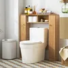 Image de COSTWAY Meuble WC Au-dessus de Toilettes 2 Compartiments 2 Placard 4 Étagères Réglables Anti-basculement 18x875x98 cm Nature