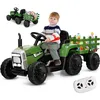 Image de Tracteur Électrique Enfant 12V 7Ah- GOPLUS - avec Télécommande et Remorque Amovible - Charge 30KG - Effet Musique/Sonore -Vert