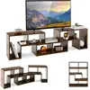 Image de Costway meuble tv modulable 6 compartiments en bois, extensible 134-180 cm pour tv jusqu'à 65, étagère bibliothèque, meuble d'angle (marron)