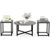 Image de Costway table basse salon 3 pcs, table basse ronde avec 2 tables d'appoint carrées, cadre en métal, design moderne industriel, table salon lot de 3 pour salon, chambre (gris)