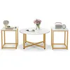 Image de COSTWAY Ensemble de Tables Basses 3 Pièces dont 1 Ronde&2 Carées Cadre en Métal Robuste Charge Max. 200 kg Moderne Blanc et Or