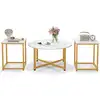Image de Costway table basse salon 3 pcs, table basse ronde avec 2 tables d'appoint carrées, cadre en métal, design moderne industriel, table salon lot de 3 pour salon, chambre (blanc doré)