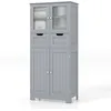 Image de Costway Meuble De Salle De Bain À 4 Portes 2 Tiroirs,armoire Haute Avec Étagères Réglables,30x60x128cm Gris