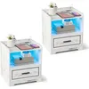 Image de COSTWAY Lot de 2 Table de Chevet LED avec 1 TYPE-C + 1 USB 3 Couleurs de Lumière Capteur Intelligent 45 x 40 x 50 cm Blanc