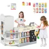 Image de Marchande Enfants COSTWAY 15 Accessoires Distributeur Automatique Épicerie Enfants avec Tableau Noir 3-8 Ans Blanc