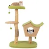 Image de COSTWAY Arbre à Chat 110CM Tour de Jeux pour Chat - Condo Pompons Suspendus Coussin Amovible Griffoir Piliers en Bois de Poirier