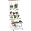 Image de Support Étagère pour Plantes sur Roulettes en Métal - COSTWAY - Treillis Barre de Suspension Étagères à Lattes