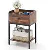 Image de Costway table de chevet, table d'appoint industrielle avec tiroir et étagère de rangement, cadre en métal robuste, bout de canapé pour chambre, salon