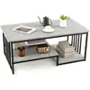 Image de Costway table basse marbre, table basse salon rectangulaire avec 2 étagères, cadre en métal noir, effet marbre gris, pour salon, maison, 110 x 60 x 45 cm
