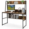 Image de COSTWAY Bureau Industriel avec Bibliothèque de Rangement 120 x 57 x 140 cm Marron