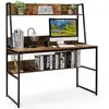 Image de Costway bureau avec bibliothèque, table d’ordinateur 120 x 55 cm, bureau à domicile avec étagères de rangement, table de travail design industriel, 57 x 120 x 139,5 cm (marron rustique)