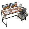 Image de Costway bureau d'ordinateur 60 x 140 cm, table de bureau avec 2 tiroirs étagère, bureau d'écriture, table d'étude, postes de travail pour chambre, bureau, charge 130 kg, marron rustique