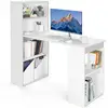 Image de Bureau d'ordinateur réversible avec bibliothèque, poste de travail avec étagères 6 niveaux (blanc)