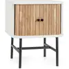 Image de Costway table de chevet, bout de canapé avec portes coulissantes, pieds en métal, design latte milieu du siècle, poignée ronde(blanc)