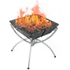 Image de Costway Brasero Pliable Au Charbon De Bois, 3 En 1 Grilles En Acier, Sac De Transport Et Gants, 45 X 45 X 49 Cm