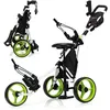 Image de COSTWAY Chariot de Golf Pliable 3 Roues-4 Hauteurs Réglables-Siège Hydraulique-Porte-Parapluie Réglable-Porte-Boisson-Sac-Vert