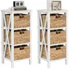 Image de Lot de 2 tables de chevet 4 niveaux, 3 paniers herbe marine, table d'appoint design x avec pieds (blanc)